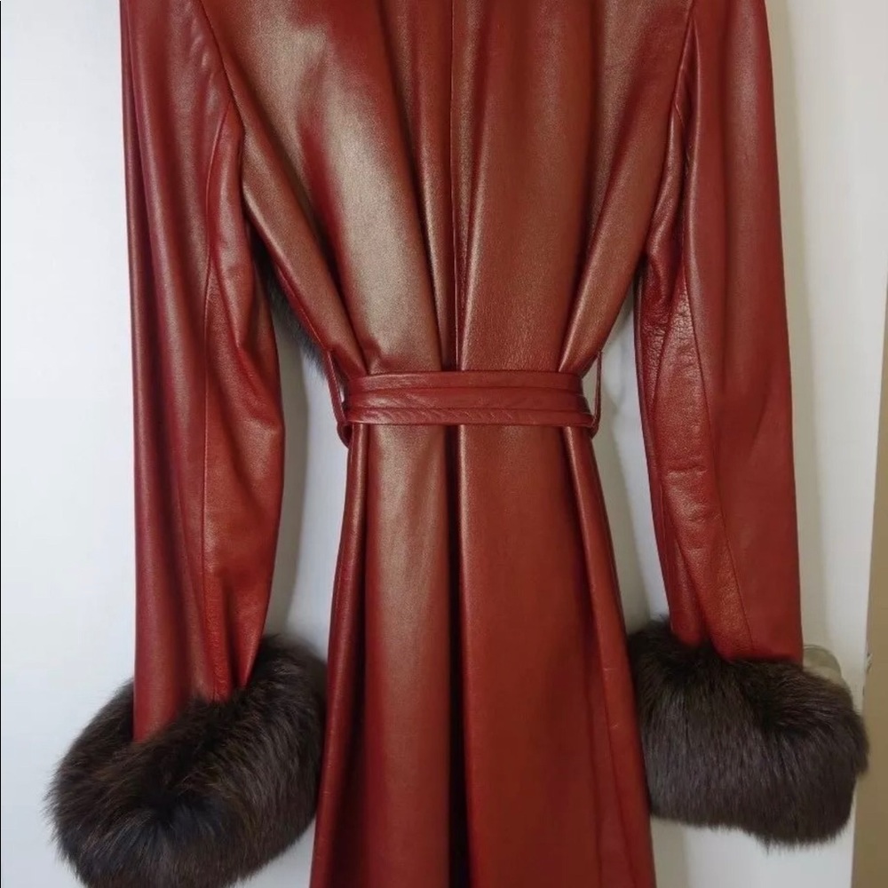 Dior Red lambskin leather robe jacket w fox rare - Picture 5 of 8